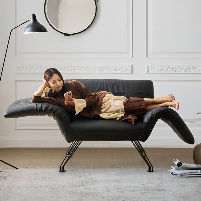 Wax Pull-Up Leather Recliner Lounge Chair, Adjustable Backrest & Armrests, Modern Accent Chair for Living Room, Black