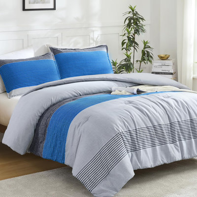 Andency Comforter Set, Lightweight Colorblock Stripes Bedding Comforter Set, Fluffy Down Alternative Bed Set, Blue, Full