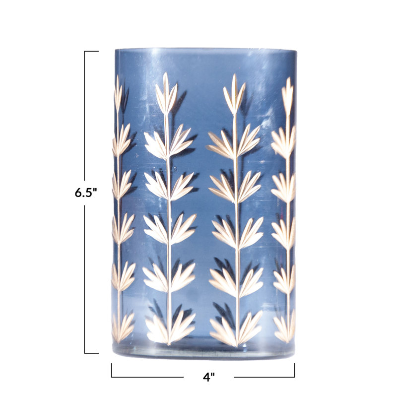 Bougeoir/vase en verre taillé peint à la main, orné d'un motif botanique