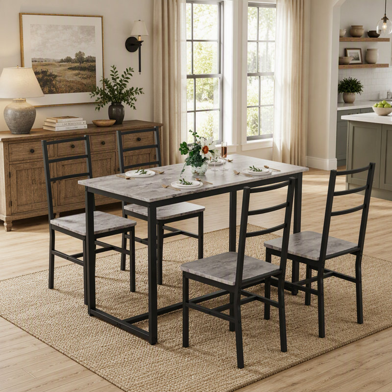Ensemble de table de salle à manger Mid-Century 5 pièces avec 4 chaises, durable et élégant pour la cuisine et la salle à manger
