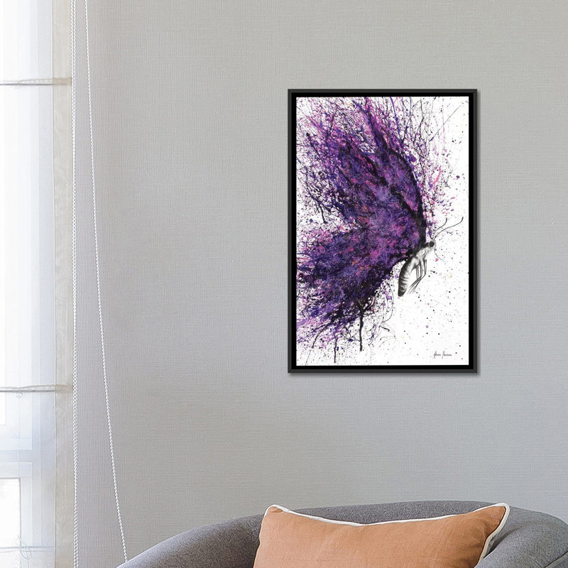 " Purple Sky Butterfly " by Ashvin Harrison, 26" H x 18" W x 1.5" D, Black Framed Canvas, No Mat