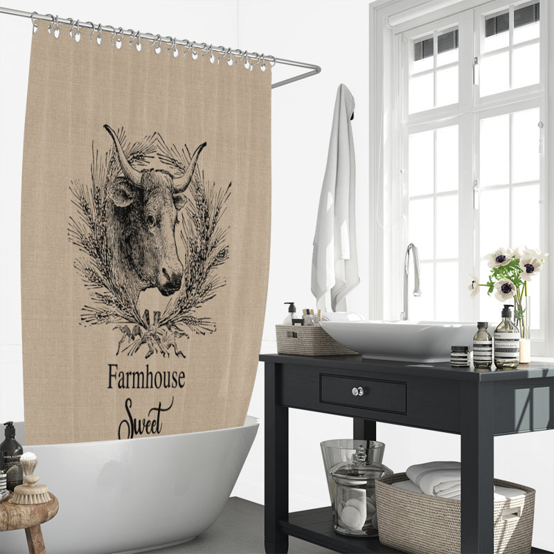 Talladega Shower Curtain, Tan, Black, 93" H x 70" W x 6" D