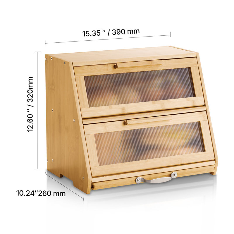 Double Layer Bread Box for Kitchen Counter Bamboo Storage Container Natural