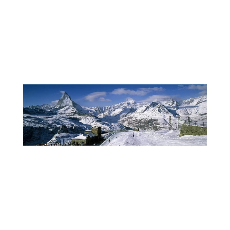 Group Of People Skiing Near A Mountain, Matterhorn, Switzerland - Wrapped Canvas Panoramic Print, 182.88 cm H x 60.96 cm W