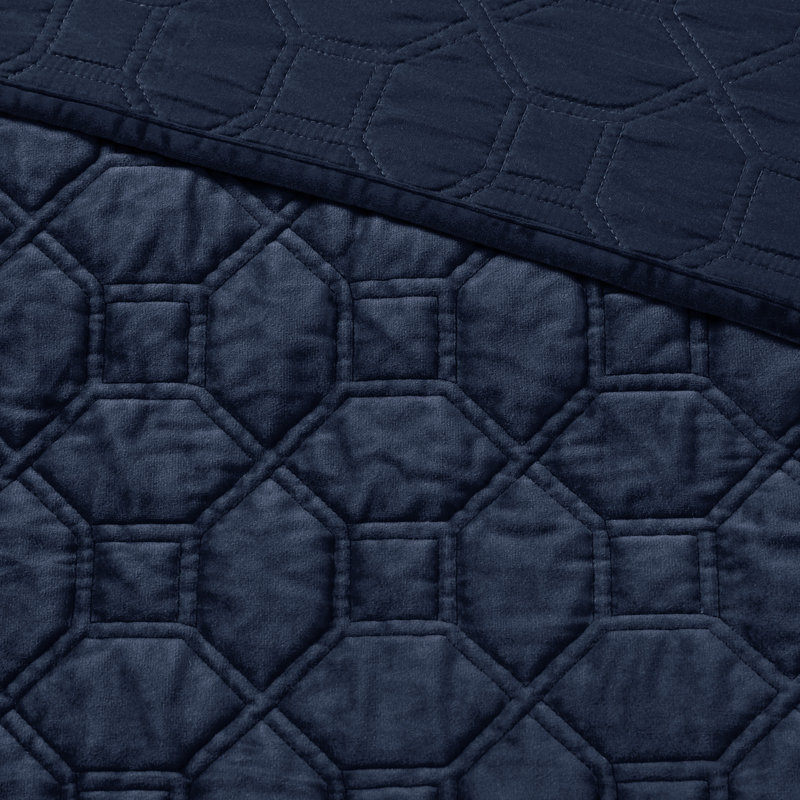 Navy Full Velvet Reversible Quilt Set with Shams