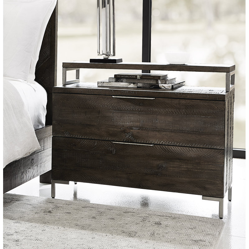 Sable Brown Pine and Metal 2-Drawer Nightstand