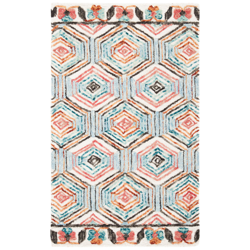 Tapis ivoire / bleu clair en laine Brashear, Rectangle 4 pi x 6 pi