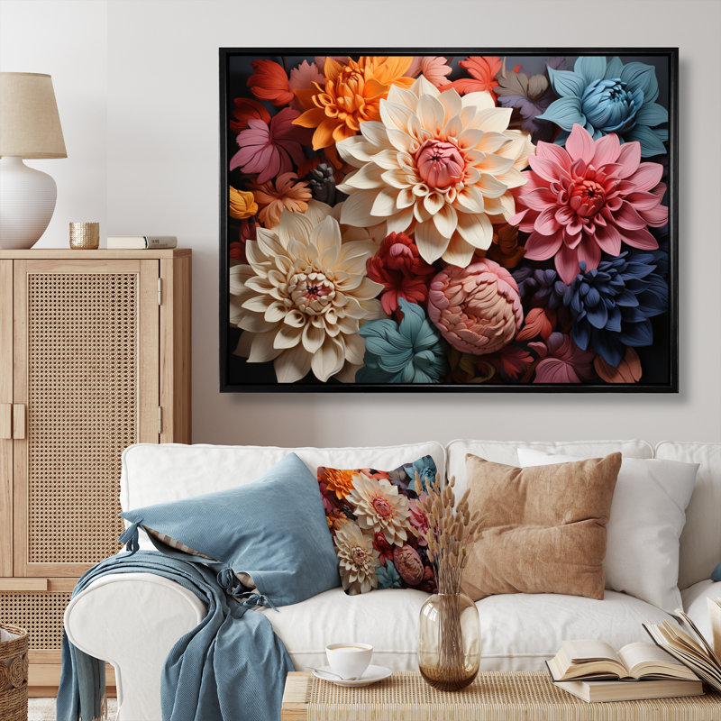 «Mums Autumn Hues Showcases III», reproduction d'art sur toile, H 12 po x l 20 po x P 1 po, Cadre flottant noir