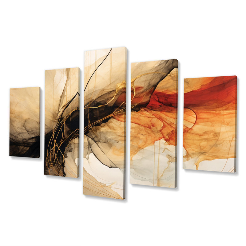 «Abstract Earth Poetry In Motion Retro Waves II», reproduction d'art sur toile abstraite - 5 panneaux