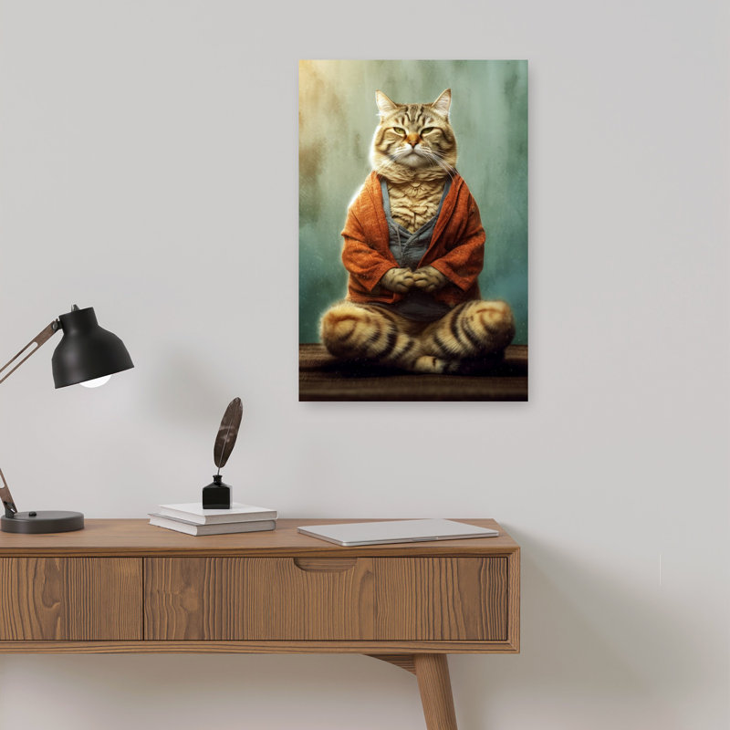 Zen Cat Meditates Contemporary Cat Wall Art Print, 45.72cm H x 30.48cm W
