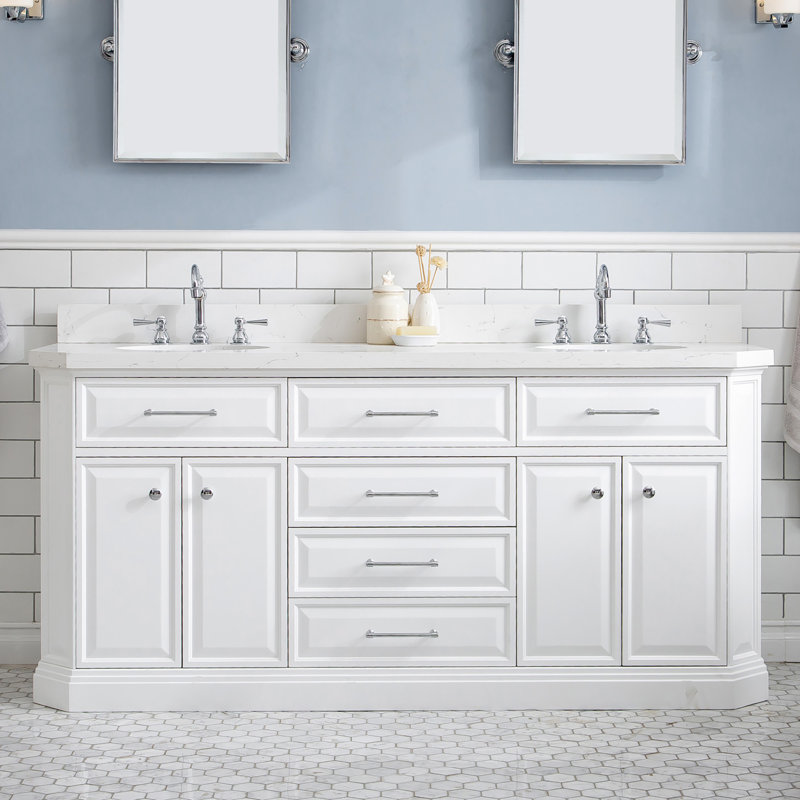 Ensemble de meuble-lavabo double 72 po Bruning, Blanc pur, Chrome poli