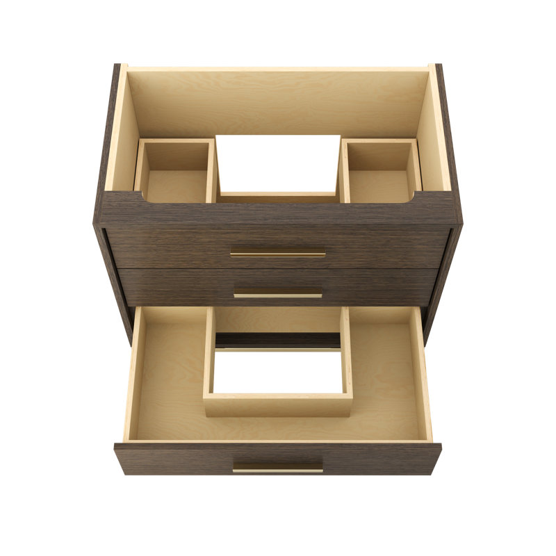 Rift White Oak Three-Drawer Single Bath Vanity, 36", Smoked Modern, Satin Gold