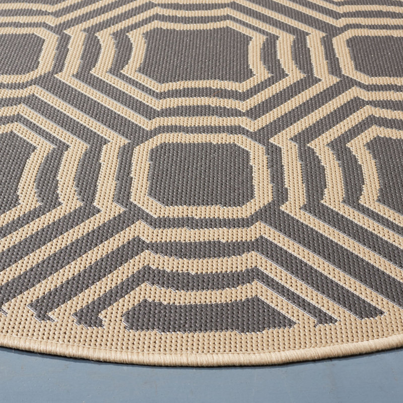 Tapis intérieur / extérieur gris foncé / beige Arneshia, Rond 5 pi 3 po