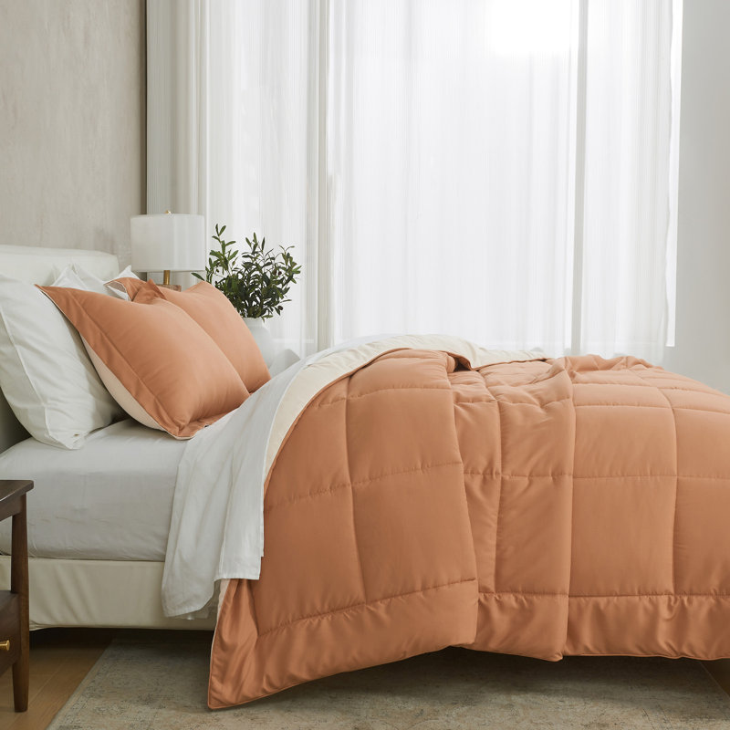Twin XL Almond and Sand Reversible Microfiber Comforter Set