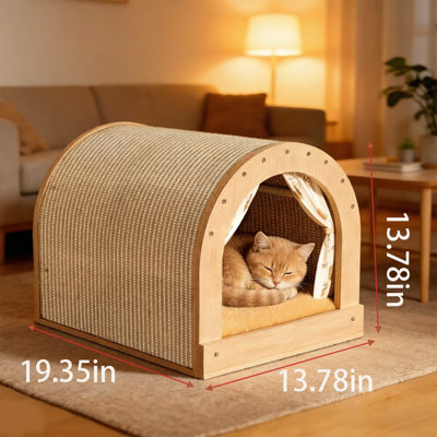 Cardboard Cat Scratcher House - Durable Cat Scratching Pad with Lounge, 13.78 Inch Modern Cat Bed & Furniture Protector for Indoor Cats, Safe & Entertainment Two-in-One