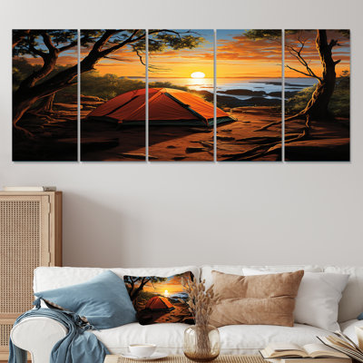 Coastal Camping Tents Retreat I - Camping Travel, art mural 5 pièces