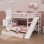 Lit superposé double au-dessus de double, lit superposé de style château avec 2 tiroirs et 3 tablettes, lit superposé en bois massif avec glissière et escalier de rangement