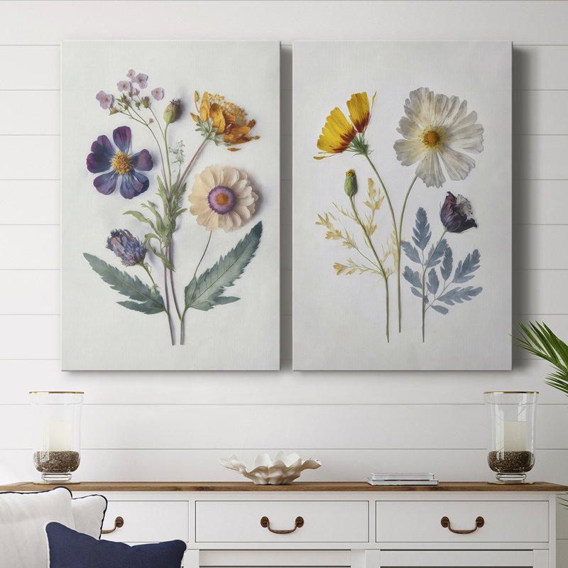 Pressed Flower Memories I - Toile tendue avec châssis de qualité supérieure - Prêt à être accroché, H 12 po x l 8 po