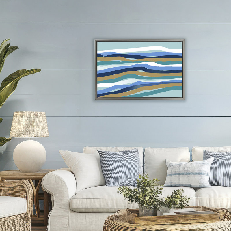 Cadre flottant entre les vagues entre les vagues, design par Atelier Posters, H 21 po x l 31 po, Cadre flottant gris lustré