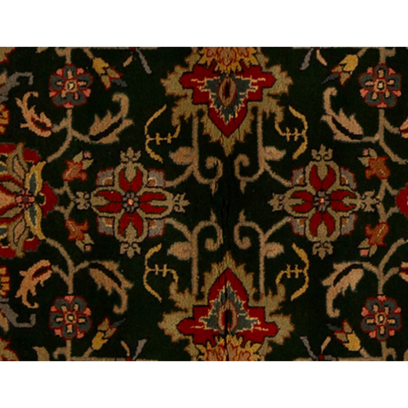 Hand Knotted Wool Area Rug in Dark Green And Ivory