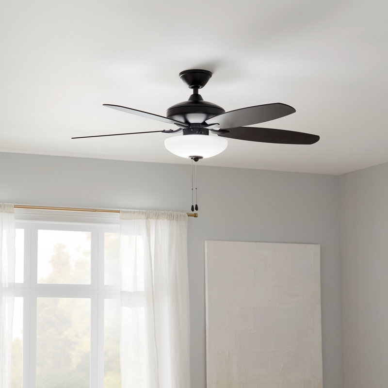 52'' Ceiling Fan with LED Lights, Black with Satin Blade