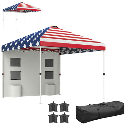 Tente à auvent escamotable 10 'x 10' avec paroi latérale, abri soleil instantané avec poches de rangement, toit ventilé pour les fêtes, hauteur réglable, avec sac de transport, sacs de sable pour l'extérieur, patio, drapeau américain