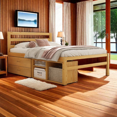 Full Size Wood Platform Bed With Removable Storage Shelves BuiltIn Two Storage Drawers For Added Convenience