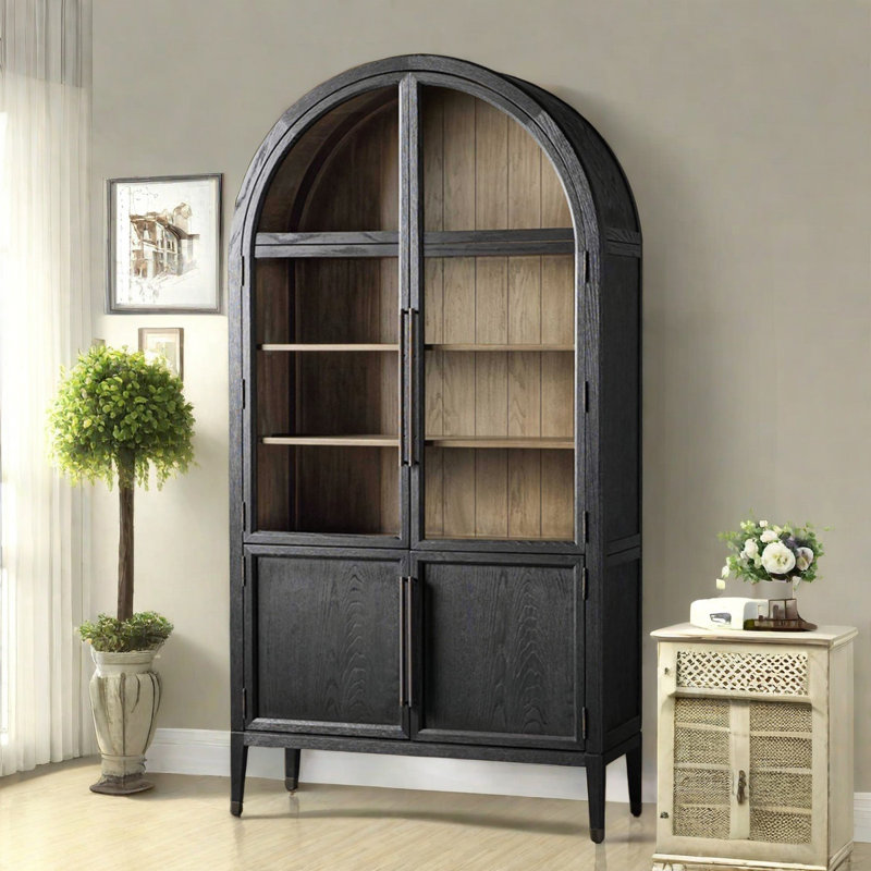 Bibliothèques rétro simples en bois massif noir, (6 tablettes) H 82,6 po x l 43,3 po x P 17,7 po