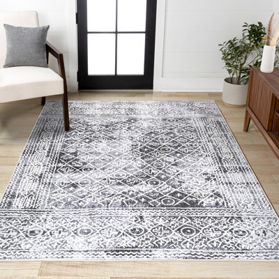 Maidste Moroccan Geometric Distressed Ivory/Black Rug