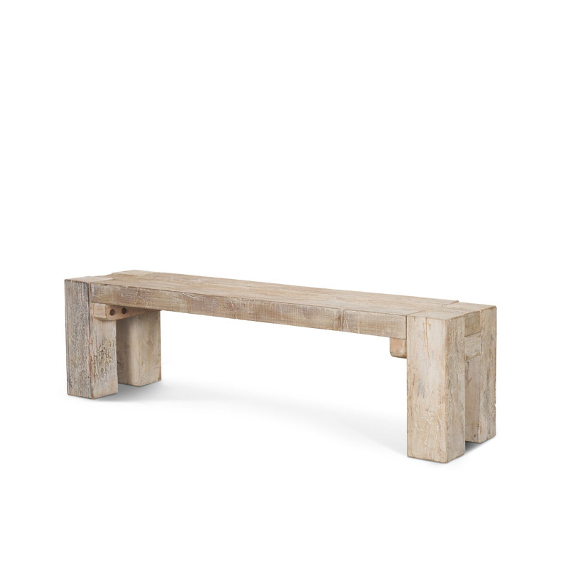 Landry Solid Reclaimed Wood Bench with Whitewash Finish and Blush Undertones, 18'' H x 64'' W x 16'' D