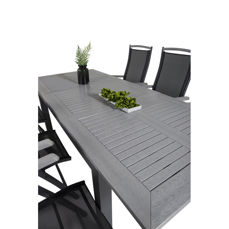 Jayesh 6 - Person Patio Dining Set with Extendable Rectangular Table, Black/Grey