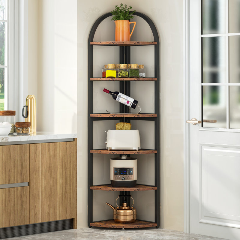 Jamul Corner Bookcase, Rustic/Black