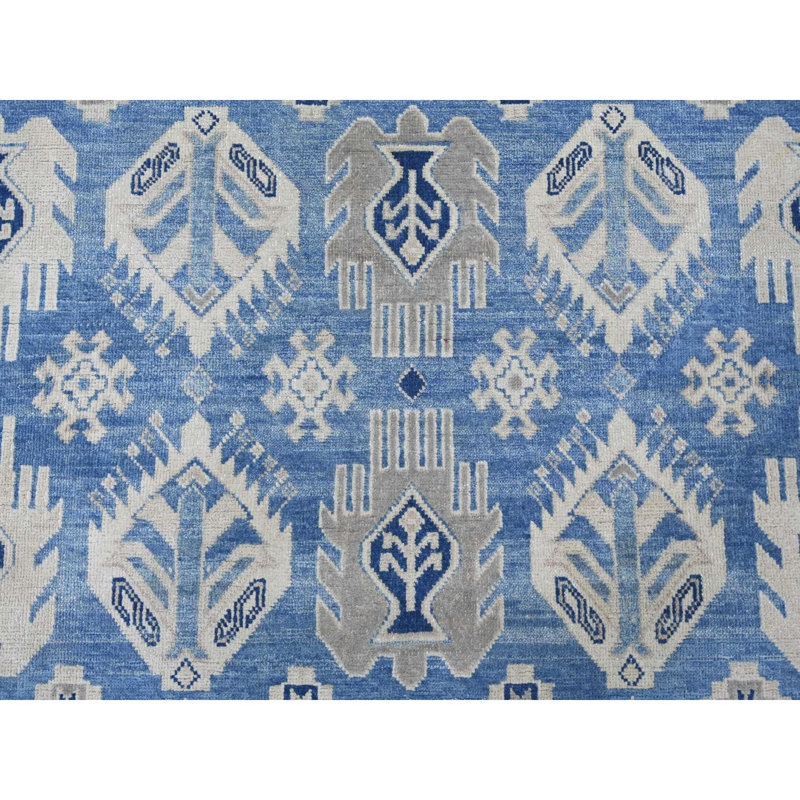 Tapis oriental noué à la main 8 pi 2 po x 9 pi 8 po, style kazak, 100% laine, teinture naturelle, style oriental, 8 pi 2 po x 9 pi 8 po