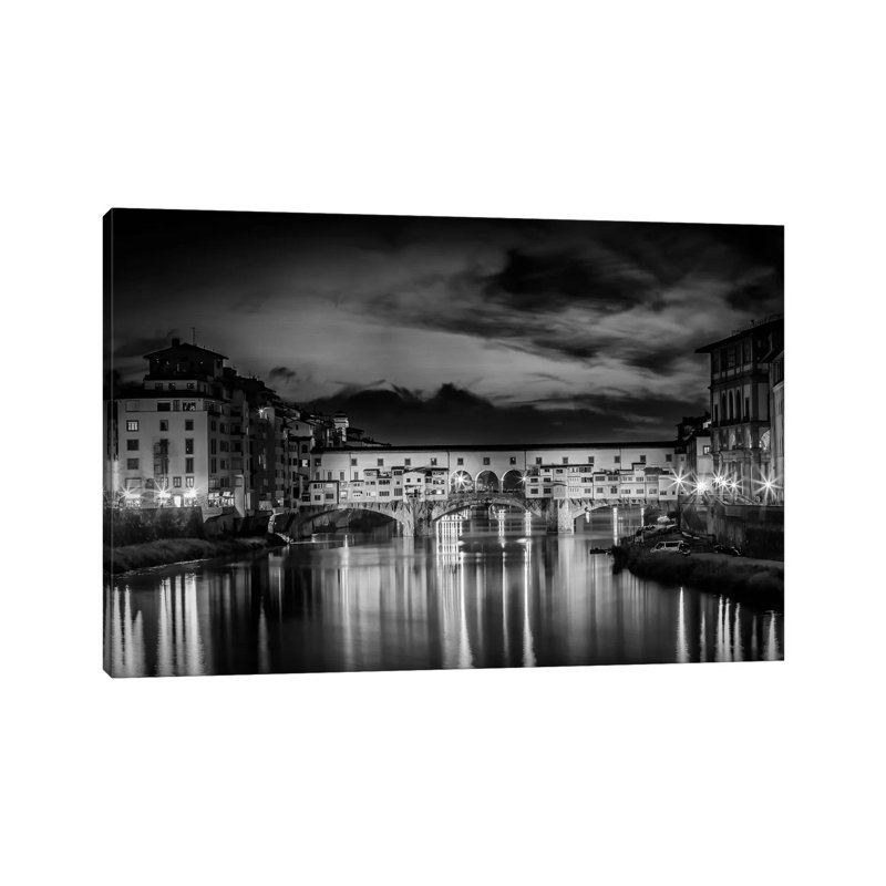 Florence Ponte Vecchio At Night by Melanie Viola - Wrapped Canvas Print, 20.32 cm H x 30.48 cm W