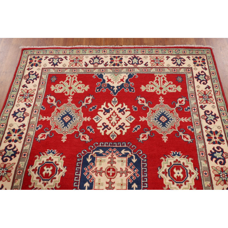 Tapis oriental fait à la main rouge Kazak 5