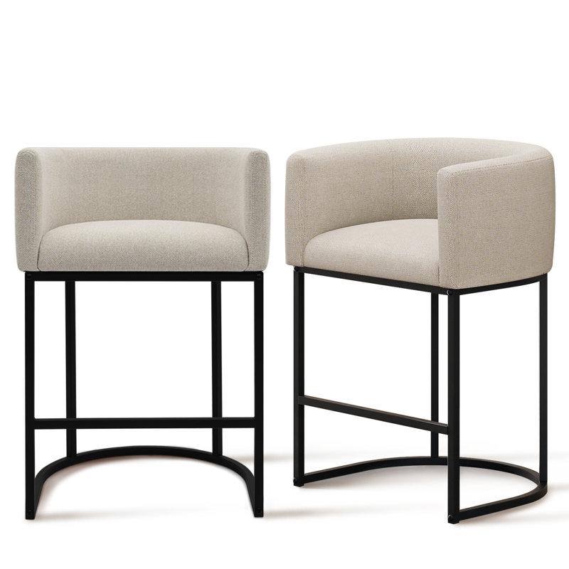 Upholstered Counter Stool with Metal Frame, Beige