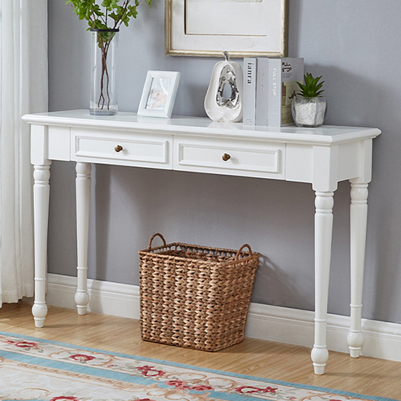 White Solid Wood Rectangular Console Table, 29.92" H x 47.24" W x 13.78" D