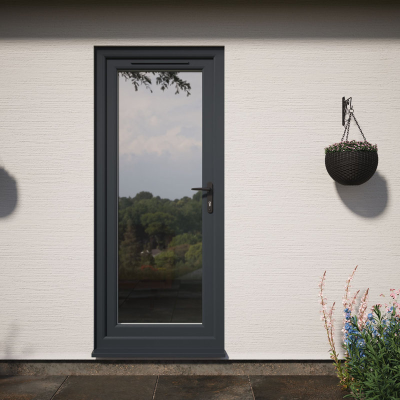 Crystal Triple Glazed Single Door Full glass White RH 890 x 2090mm Obscure, Left , 840mm x 2090mm, Grey/White