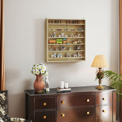 Oak Six Shelf Display Cabinet with Glass Doors for Living Room Dining Room Storage Showcase
