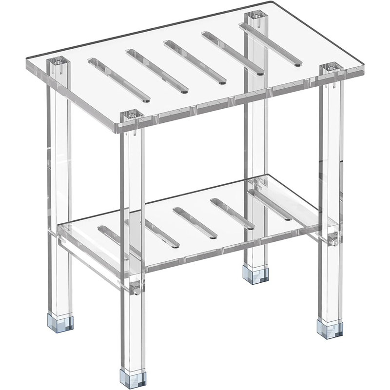 Clear Acrylic Shower Bench with Storage Shelf, Waterproof Corner Bath Stool