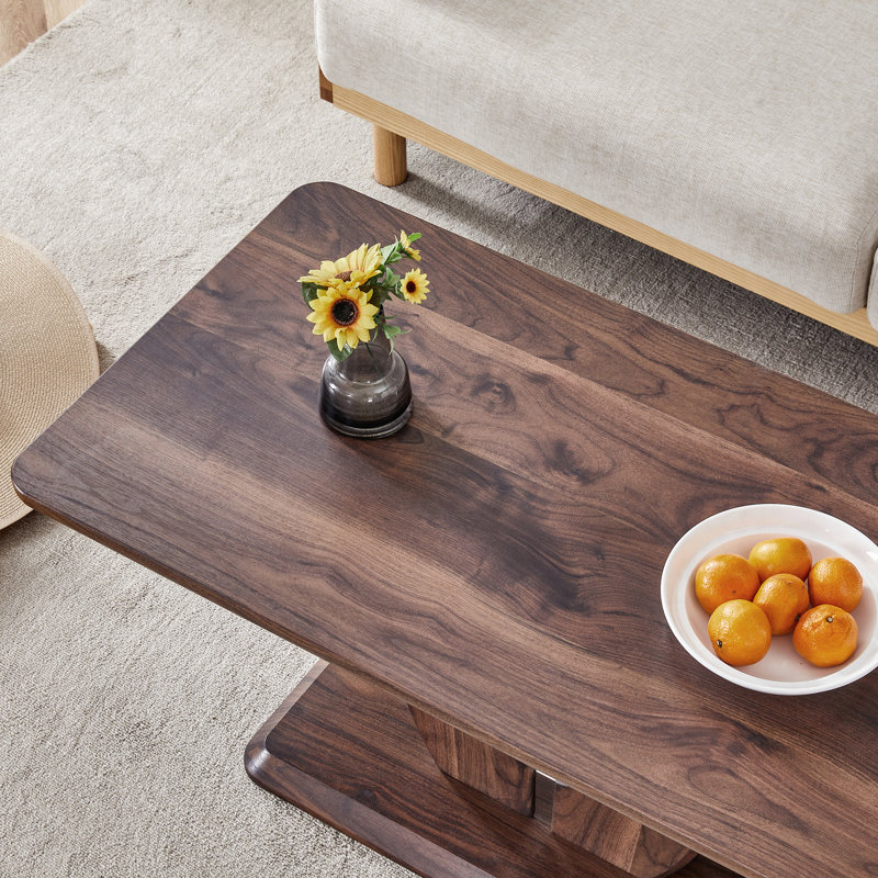 Modern Minimalist Walnut Dark Brown Texture Sticker-Patterned MDF Rectangular Coffee Table. Add a quiet and cozy atmosphere to your home.MDF coffee table,Walnut,Dark Brown textured Sticker,side table