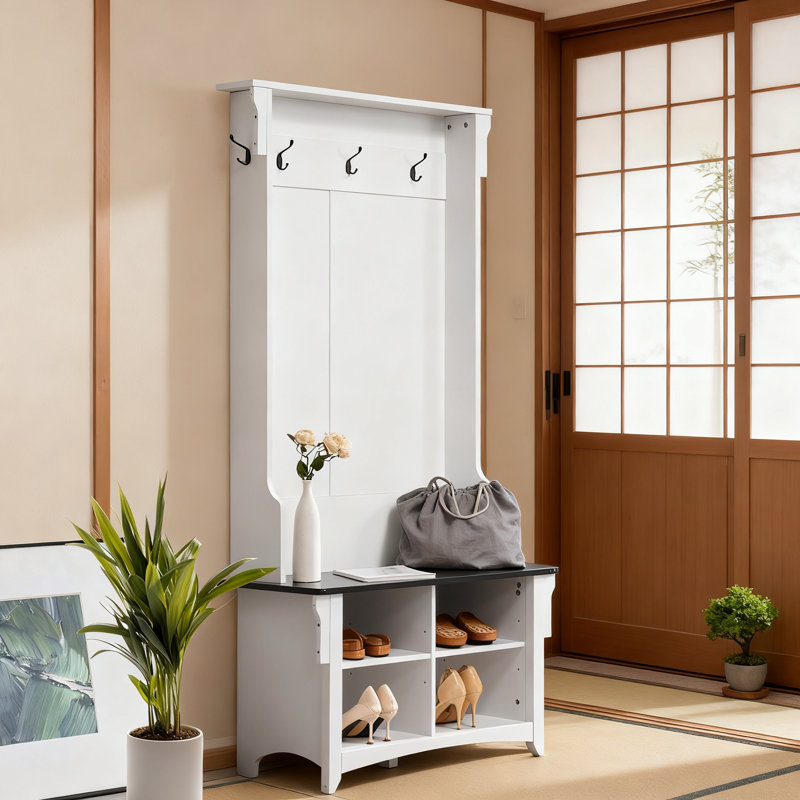 Banc d'entrée pour vestibule 32 po avec rangement pour chaussures, portemanteau avec 5 crochets, 4 tiroirs et tablettes réglables pour l'organisation du vestibule, du vestibule et du couloir