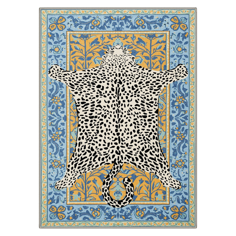 Alinda Savanna Animal Print Machine Washable Blue / Yellow / Beige Indoor Area Rug with Non-Slip Backing, Rectangle 8' x 10'