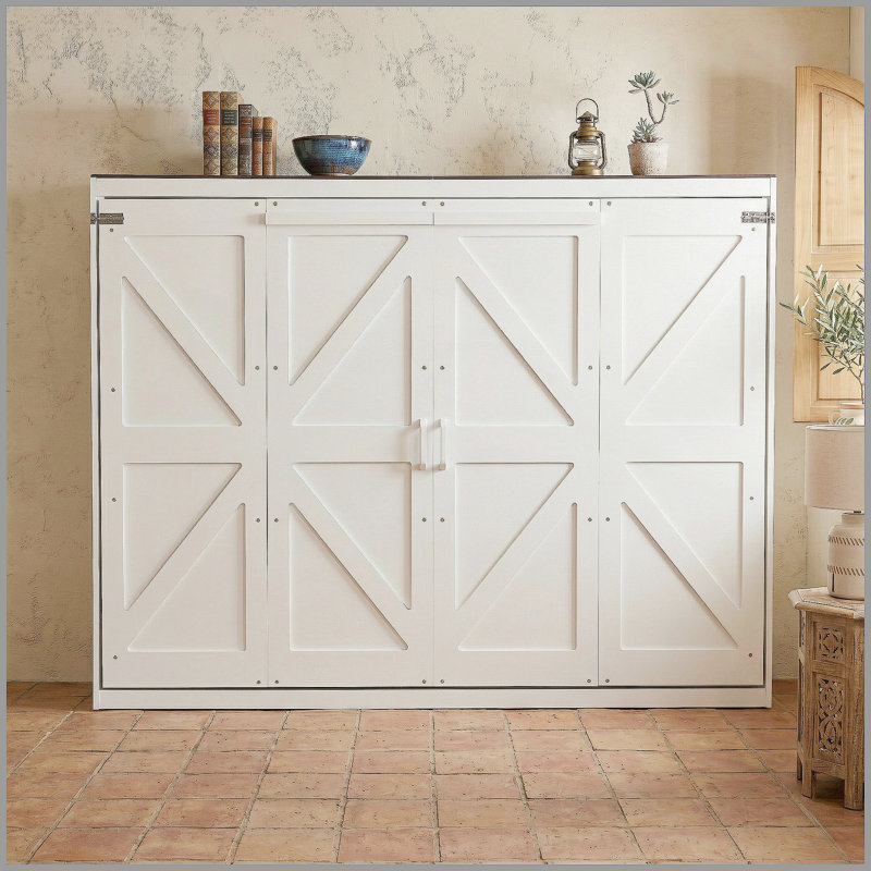 Grand lit escamotable mural et USB, blanc, Blanc