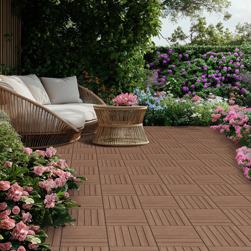 Wood Interlocking Deck Tiles for Indoor and Outdoor, Brown