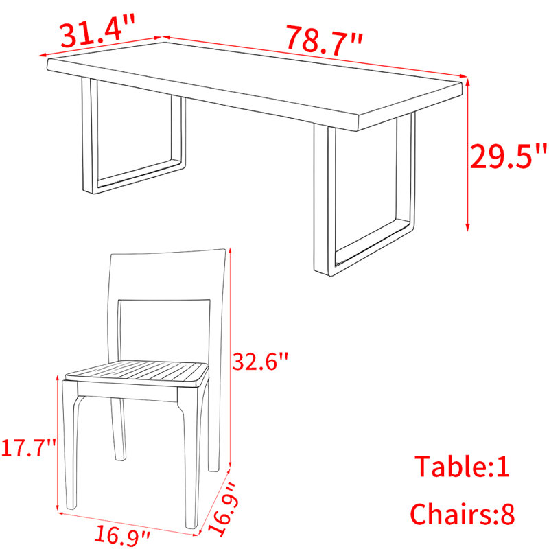 Ensemble de table de salle à manger moderne en bois massif 9 pièces