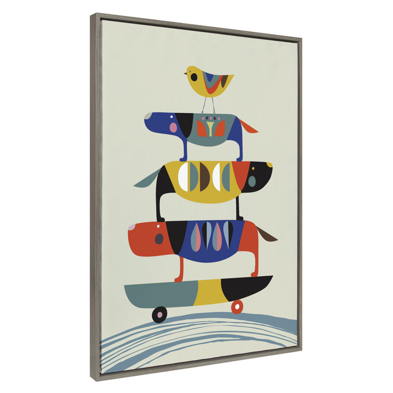 «Skate Dog» par Rachel Lee, 3 oiseaux, reproduction d'art sur toile encadrée, H 41,5 po x l 31,5 po, Gris