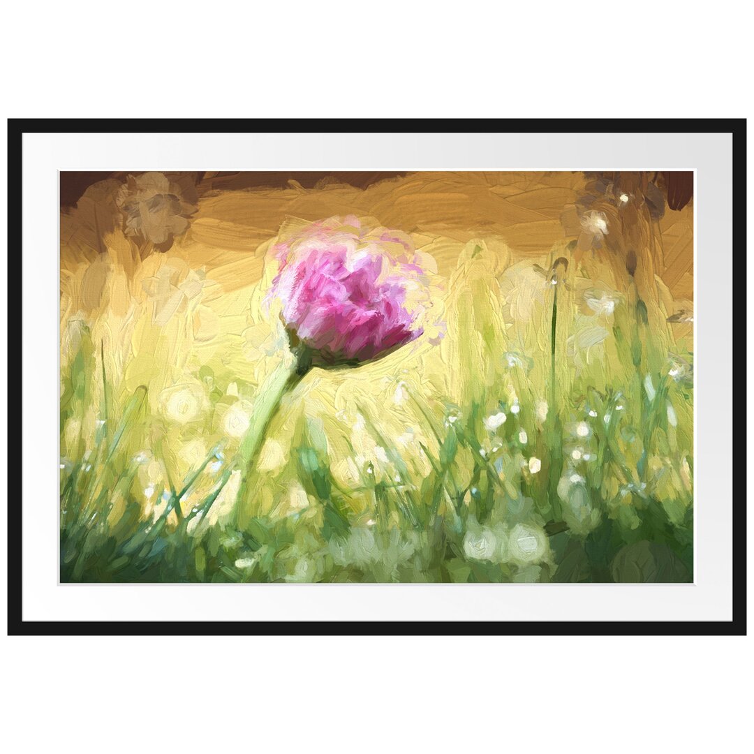 Gerahmtes Poster Rosa Gänseblümchen im Gras