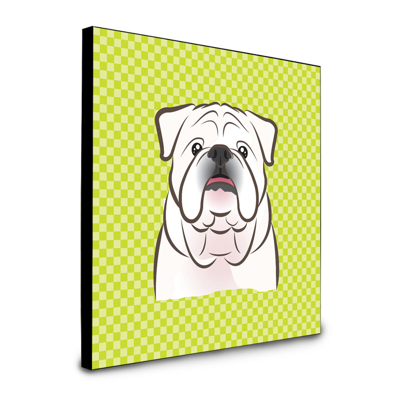 Panneau mural d’art Dungorbery, Vert, Bouledogue anglais blanc