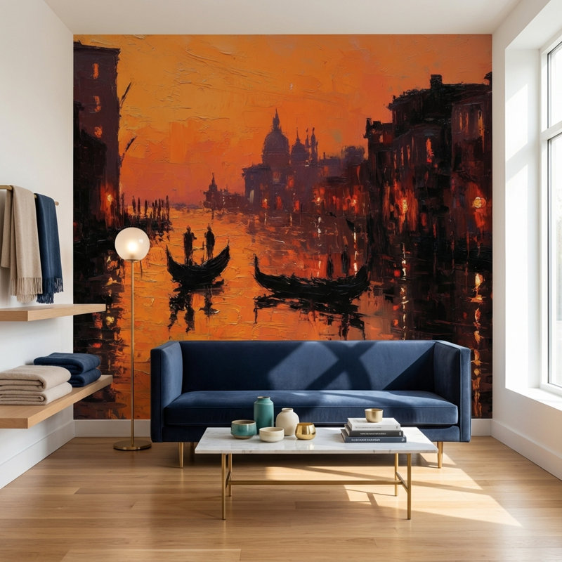 Décoration murale amovible Sunset Gondolas, Textured Non-Pasted, 140"x108"